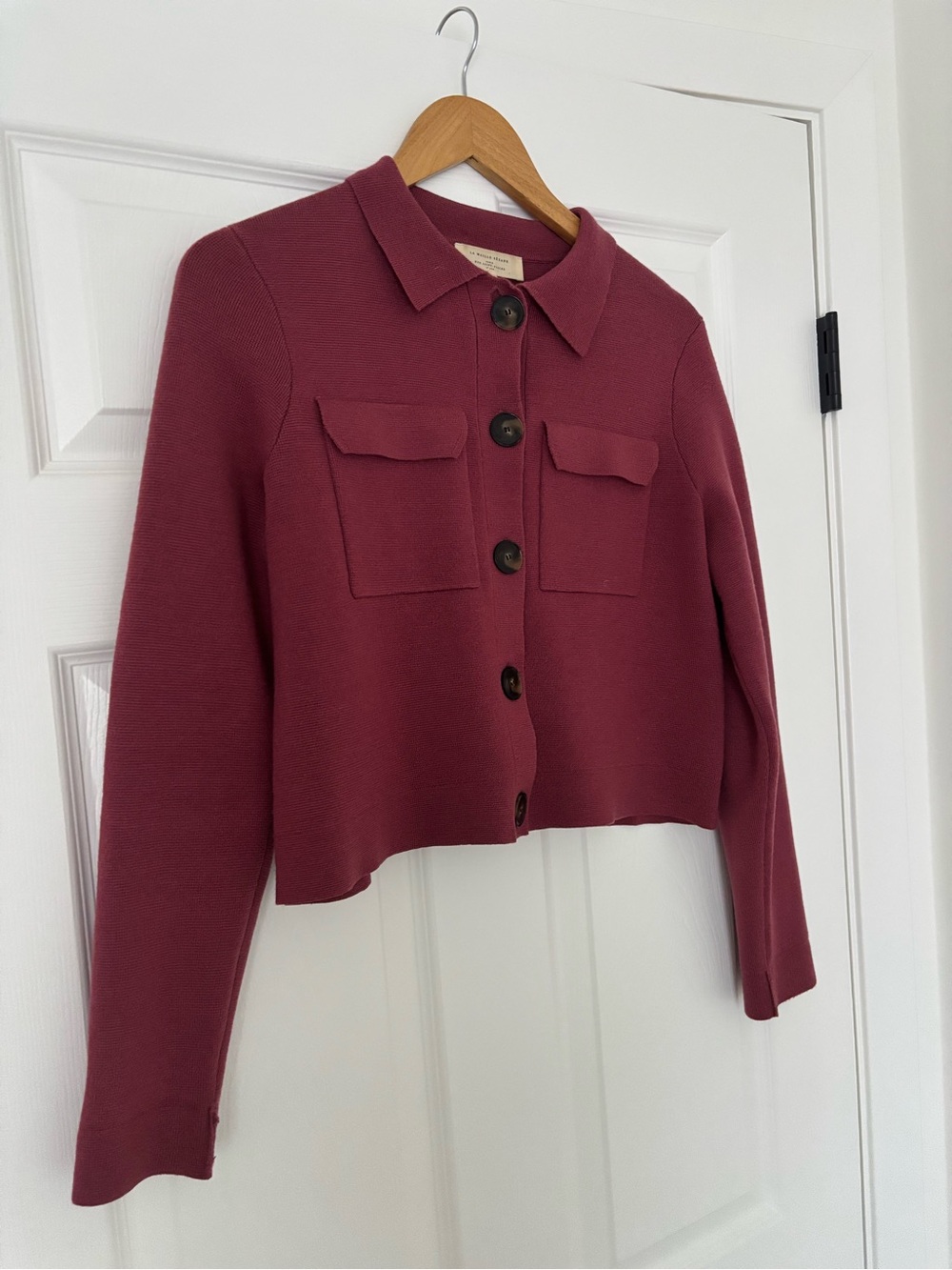 Sézane Betty Cardigan Rosewood 100% Merino Wool Knit Shirt Jacket Sweater XS - Picture 4 of 5